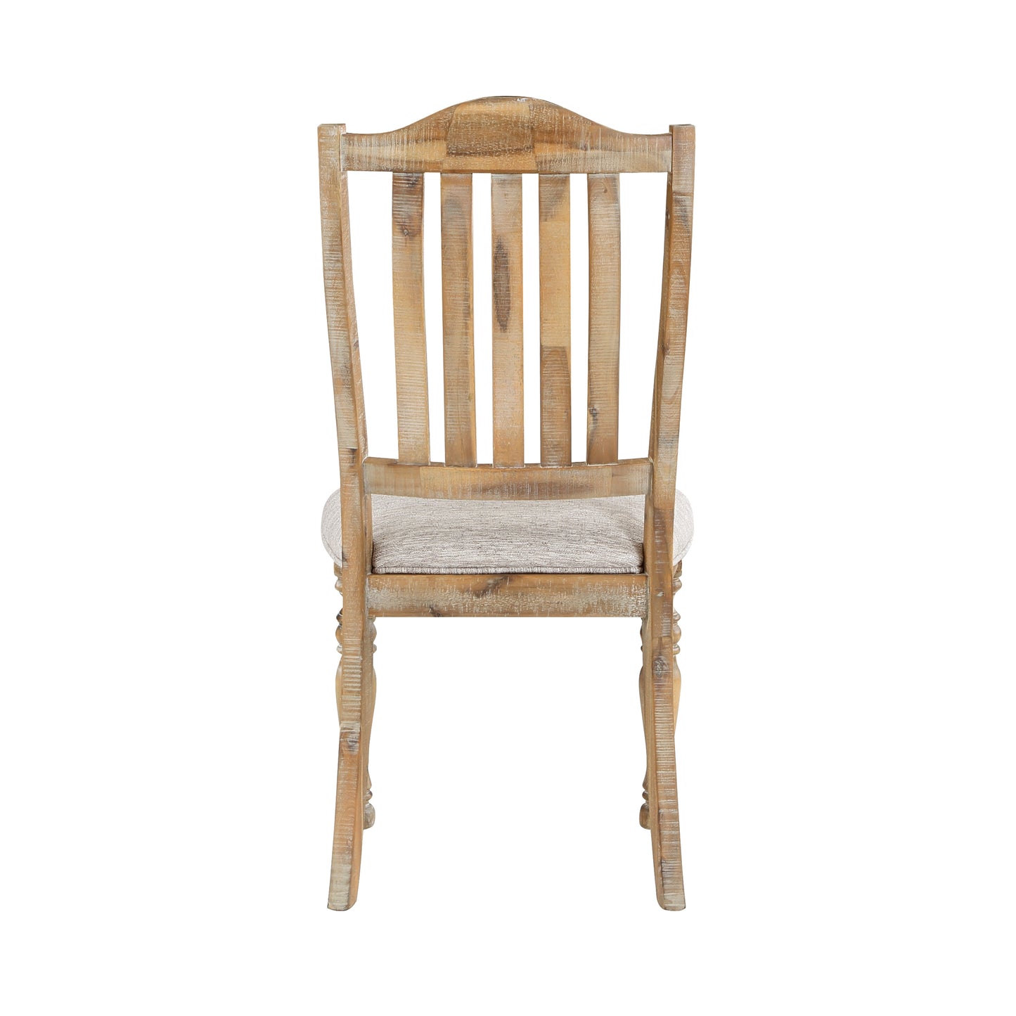 Weathered wood dining chair with upholstered seat