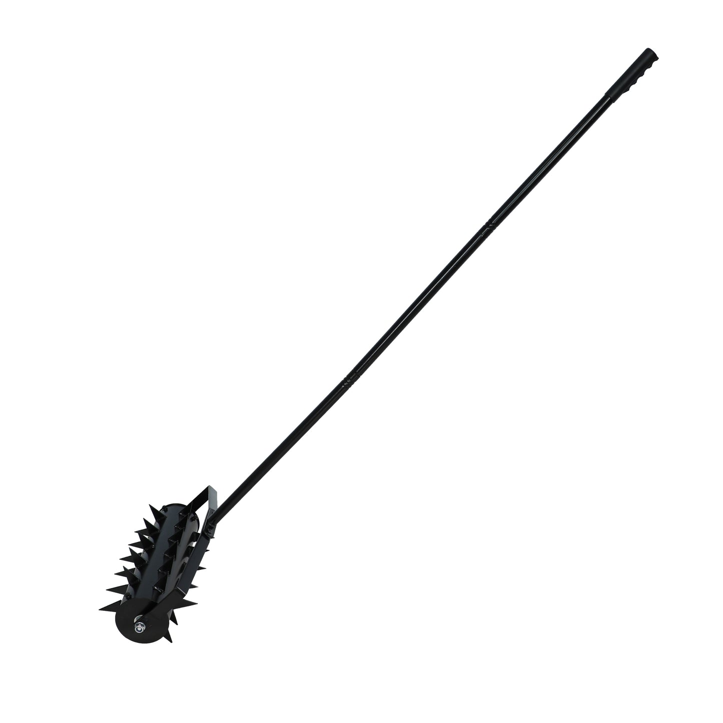 Black spiked lawn aerator roller with ergonomic handle for garden care