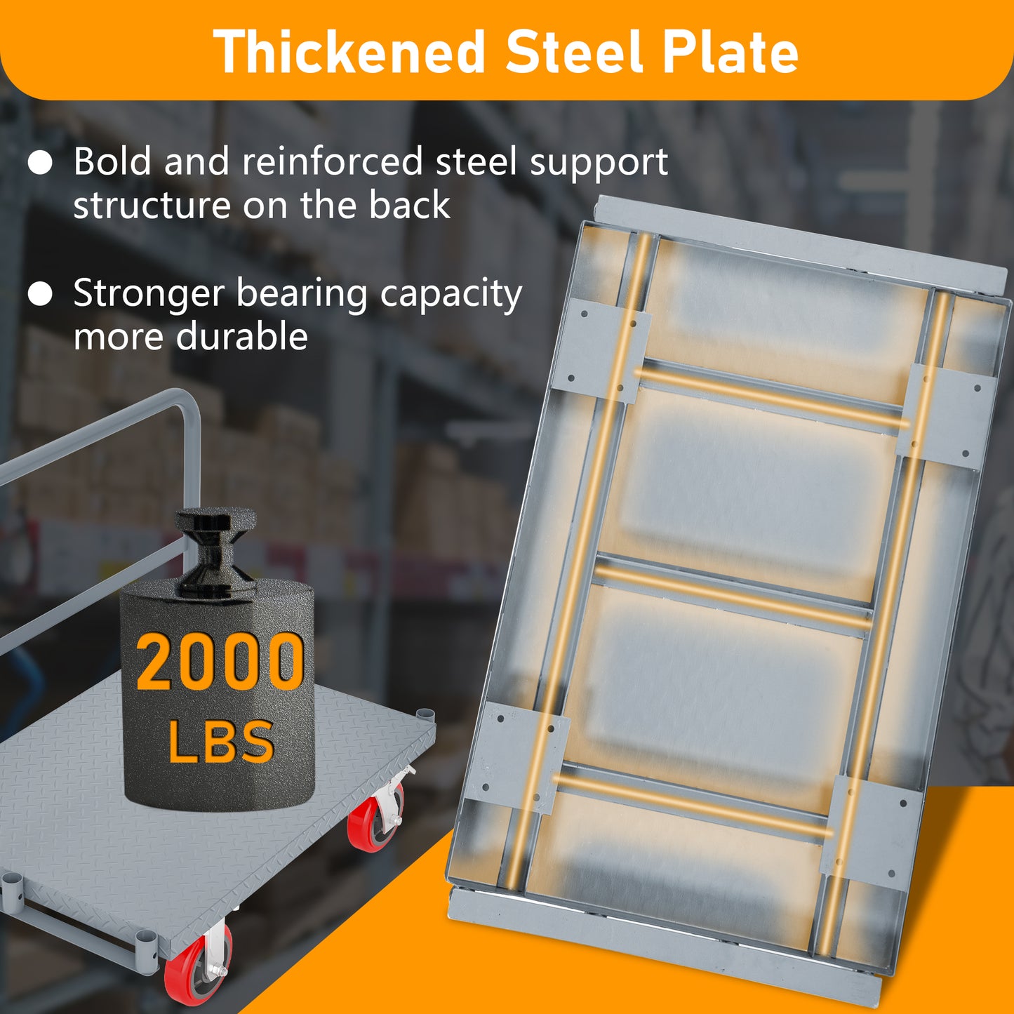 Heavyduty steel dolly with thickened plate and lb capacity for moving goods
