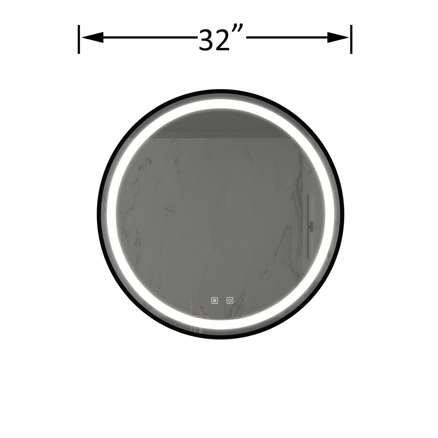 inch round backlit vanity mirror with elegant marble pattern and touch controls