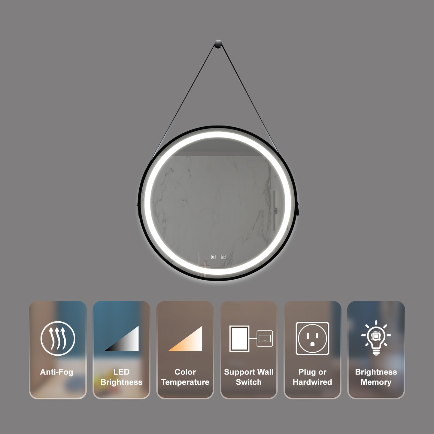 Round LED mirror with antifog feature and integrated lighting