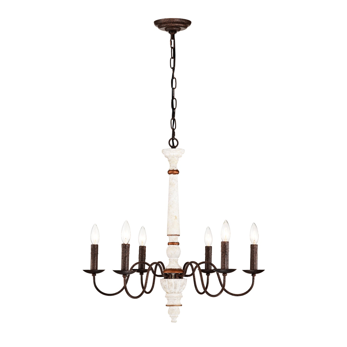Vintage white and bronze light chandelier with candlestyle bulbs
