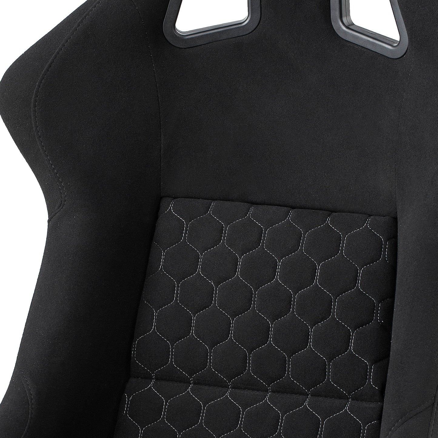 Black racing seat with hexagonal stitching detail