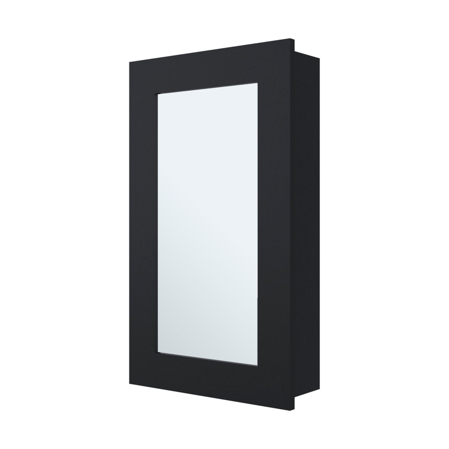 Modern black framed recessed medicine cabinet with mirrored door ideal for bathrooms