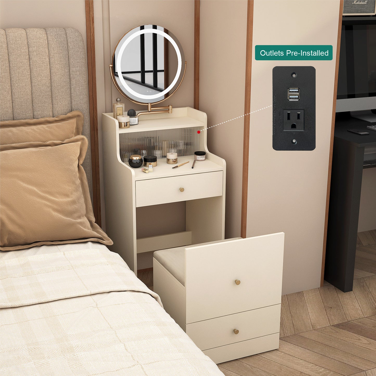 Black wall outlet with USB ports and standard outlet