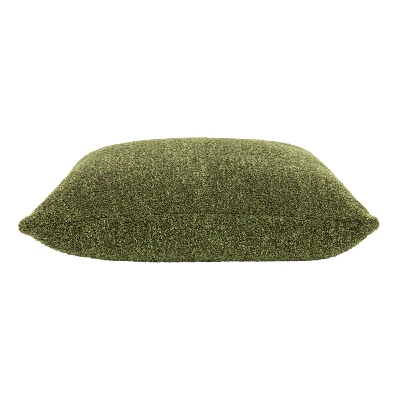 Green textured throw pillow with a plush boucle fabric for cozy living spaces