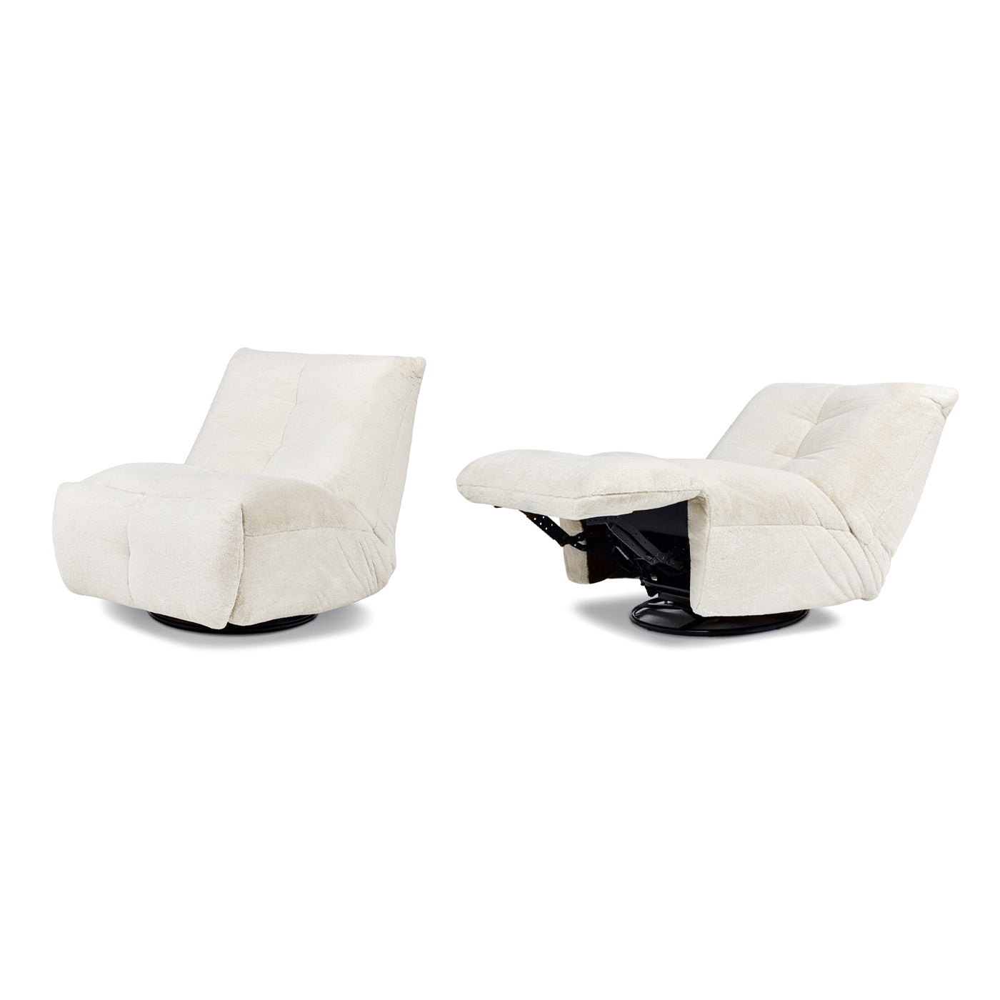 Plush cream swivel recliner chair with tufted seat and back for ultimate comfort