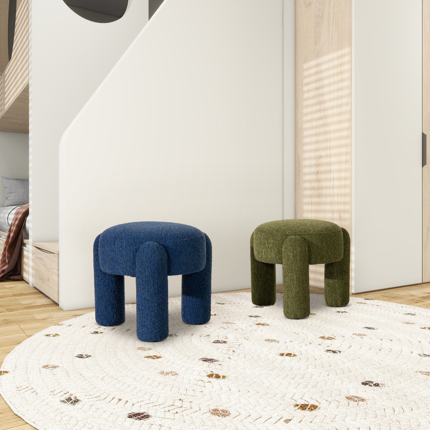 Round tufted ottoman in deep blue a plush accent for any room