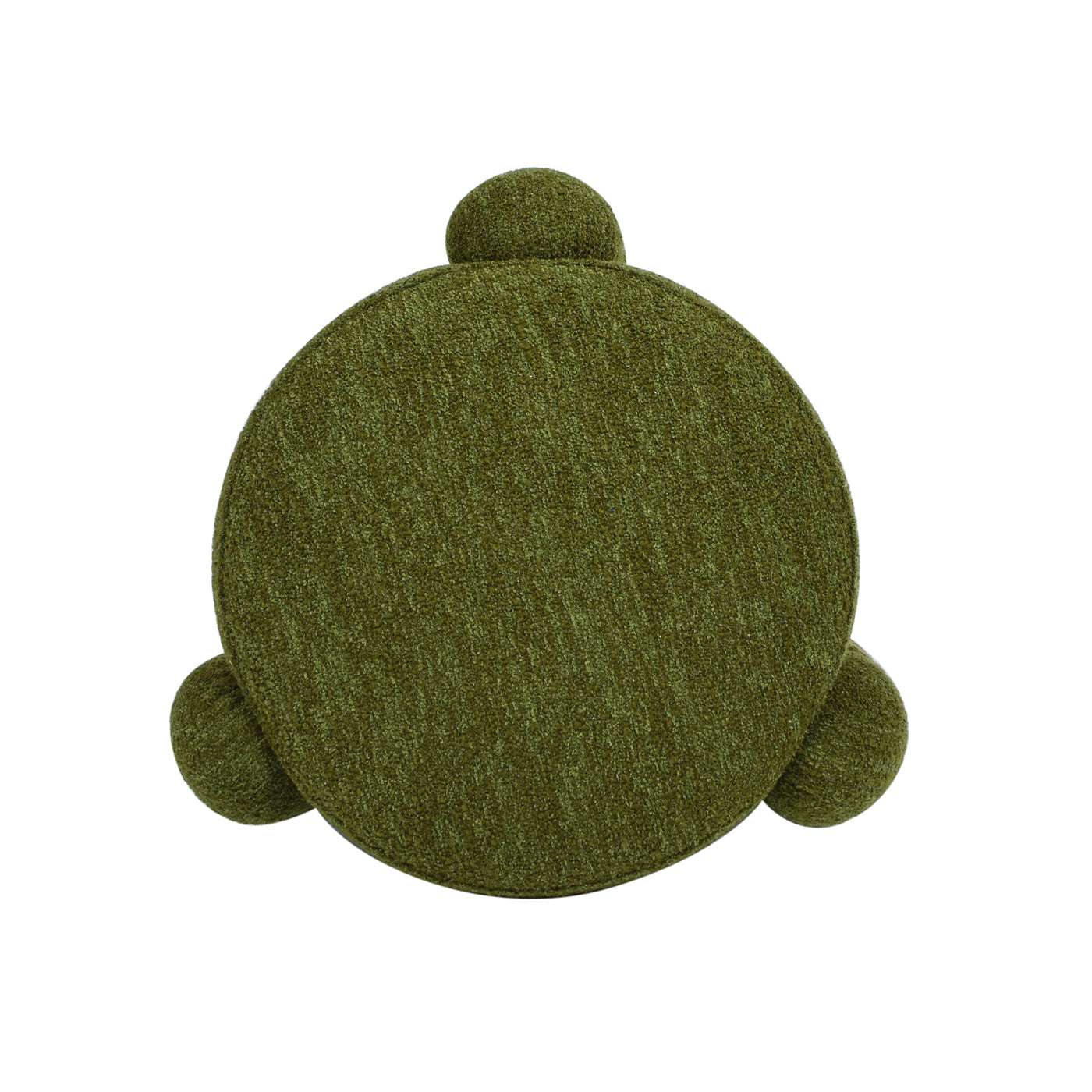 Green fabric ottoman with rounded legs and a circular top ideal for living room seating