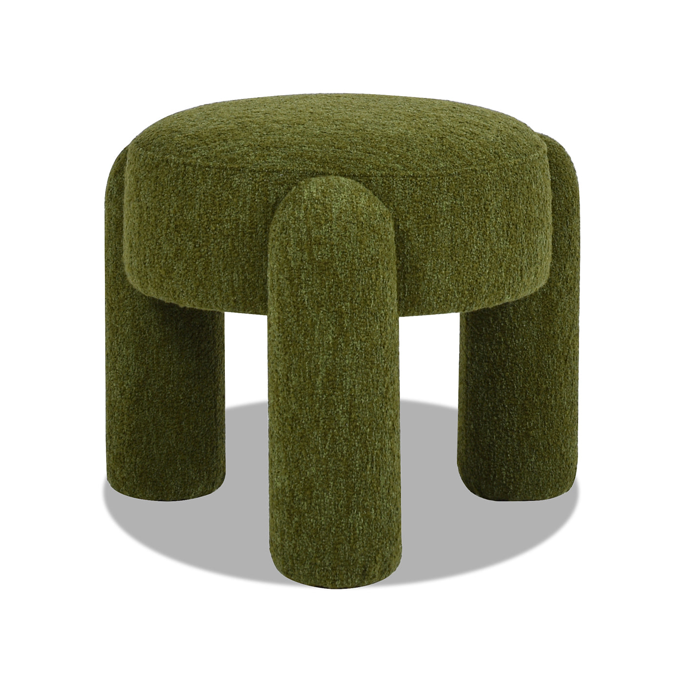 Textured green boucle ottoman with four rounded legs