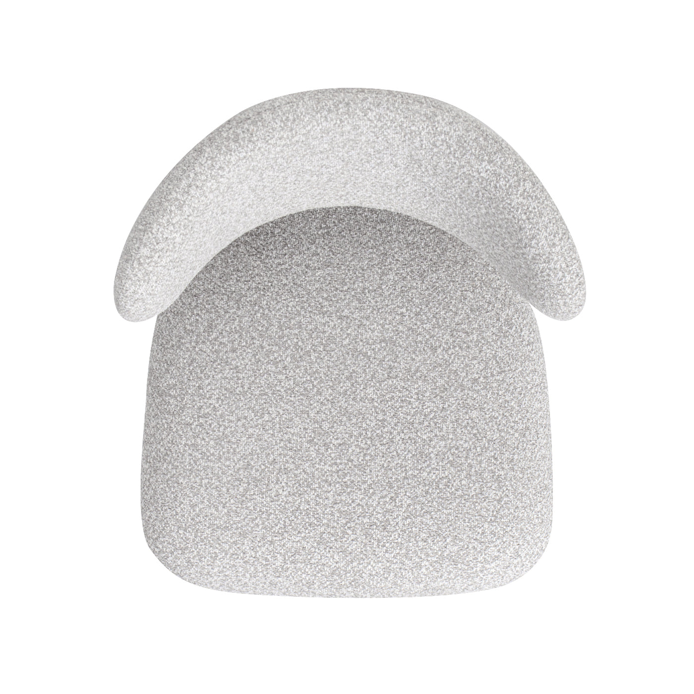 Modern armchair in textured light grey fabric featuring a curved backrest