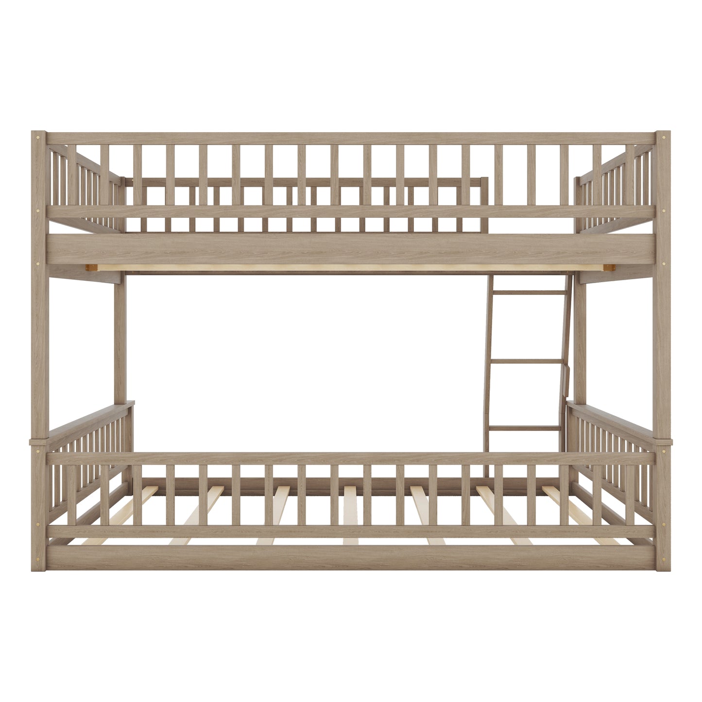 Twin over twin bunk bed in weathered oak finish with ladder