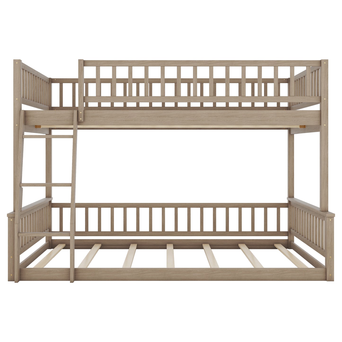 Solid wood twin over twin bunk bed with natural oak finish and ladder