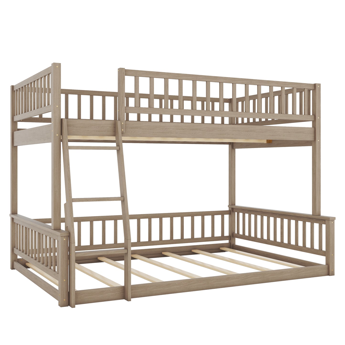 Rustic oak wood bunk bed with ladder