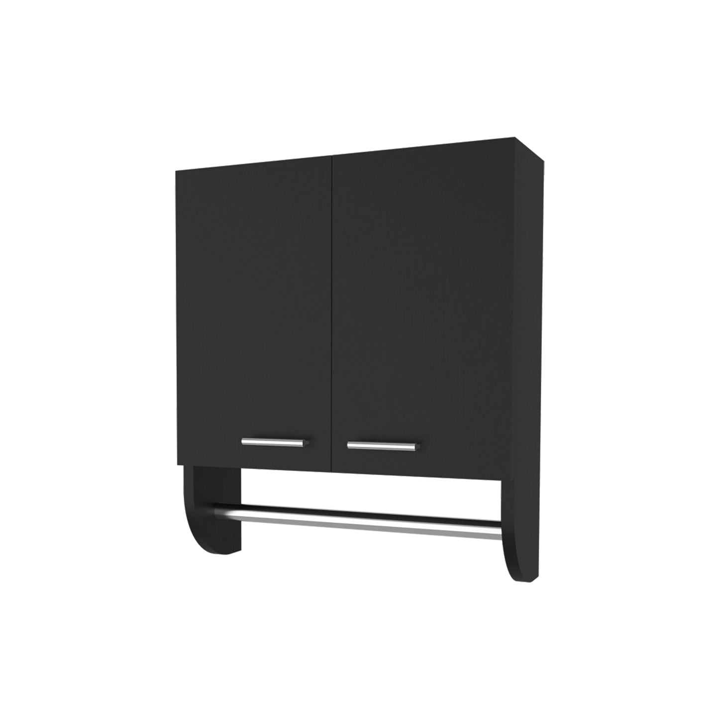 Black modern wall cabinet with two doors and towel bar