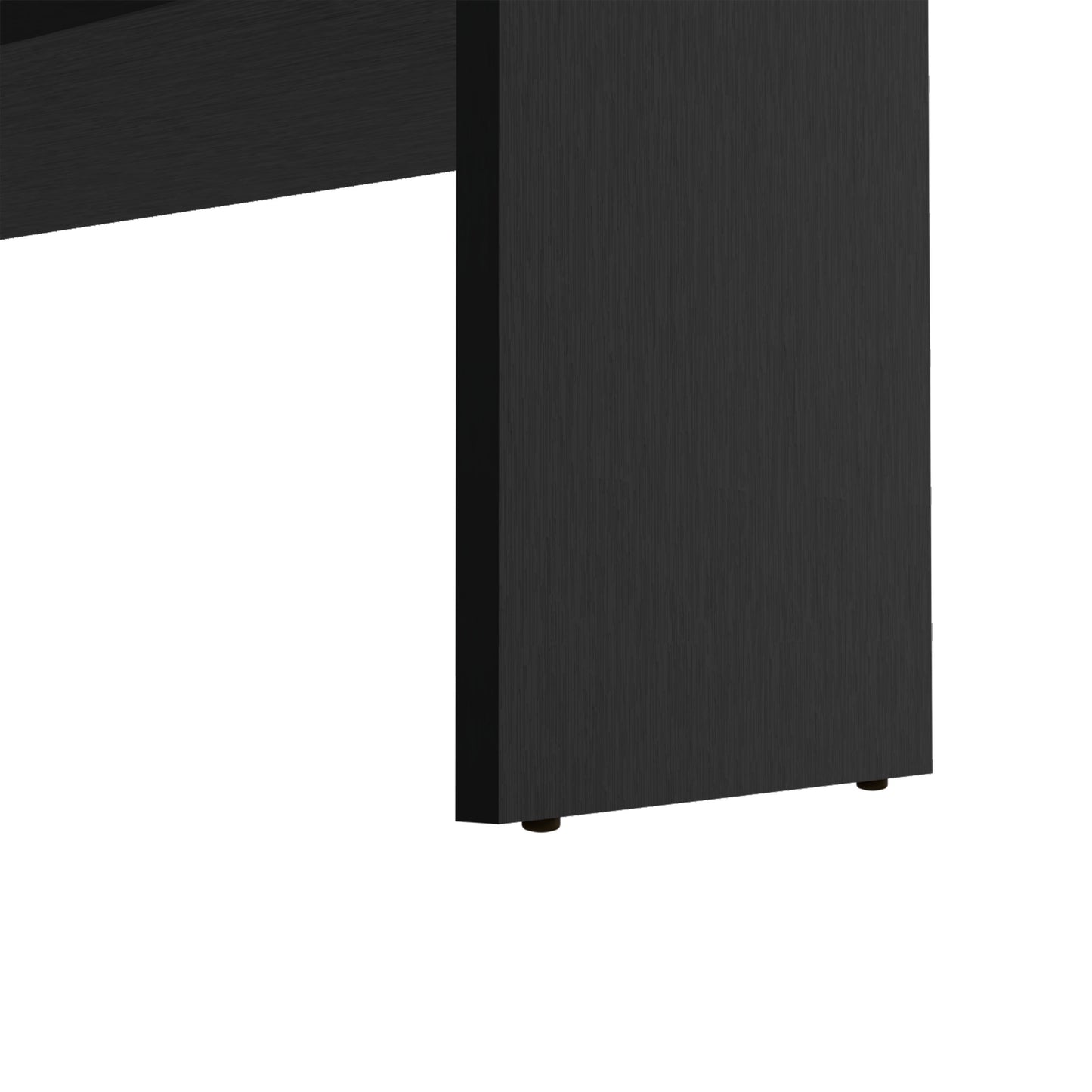 Dark wood grain textured desk leg with small floor glides