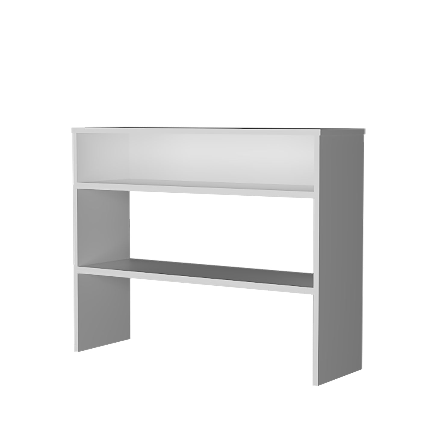 Modern twotier white and gray bookshelf with open shelving for books and decor