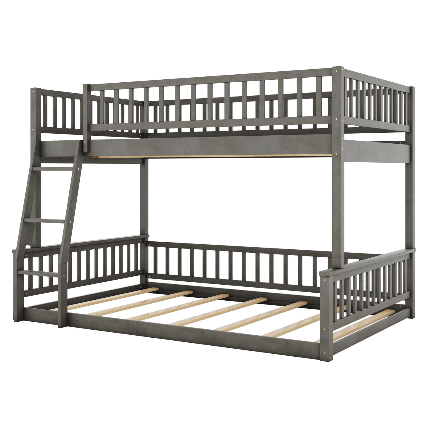 Modern gray wooden bunk bed with ladder