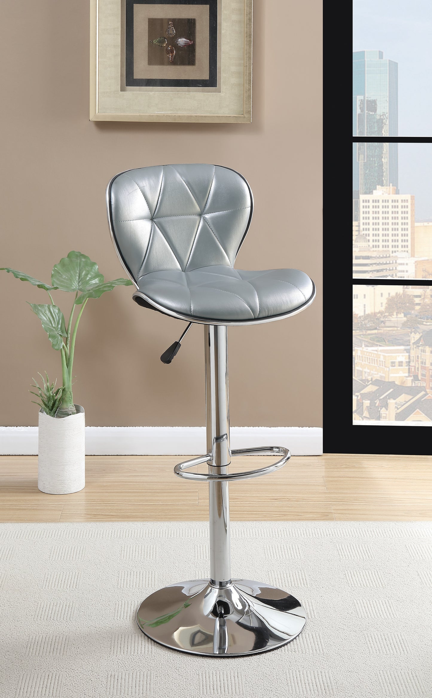 TREATLIFE HOME Adjustable Height Counter Stools, Set of 2, Faux Leather with Chrome Base, Modern Design, Silver