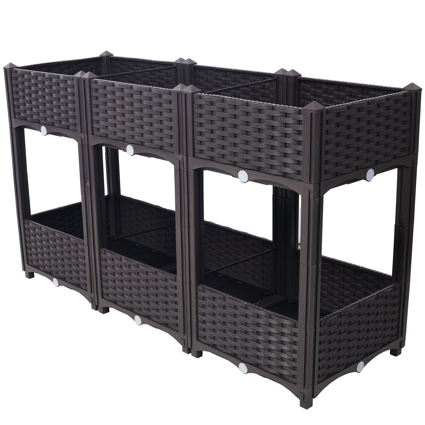 Brown modular raised garden bed with woven texture perfect for urban gardening