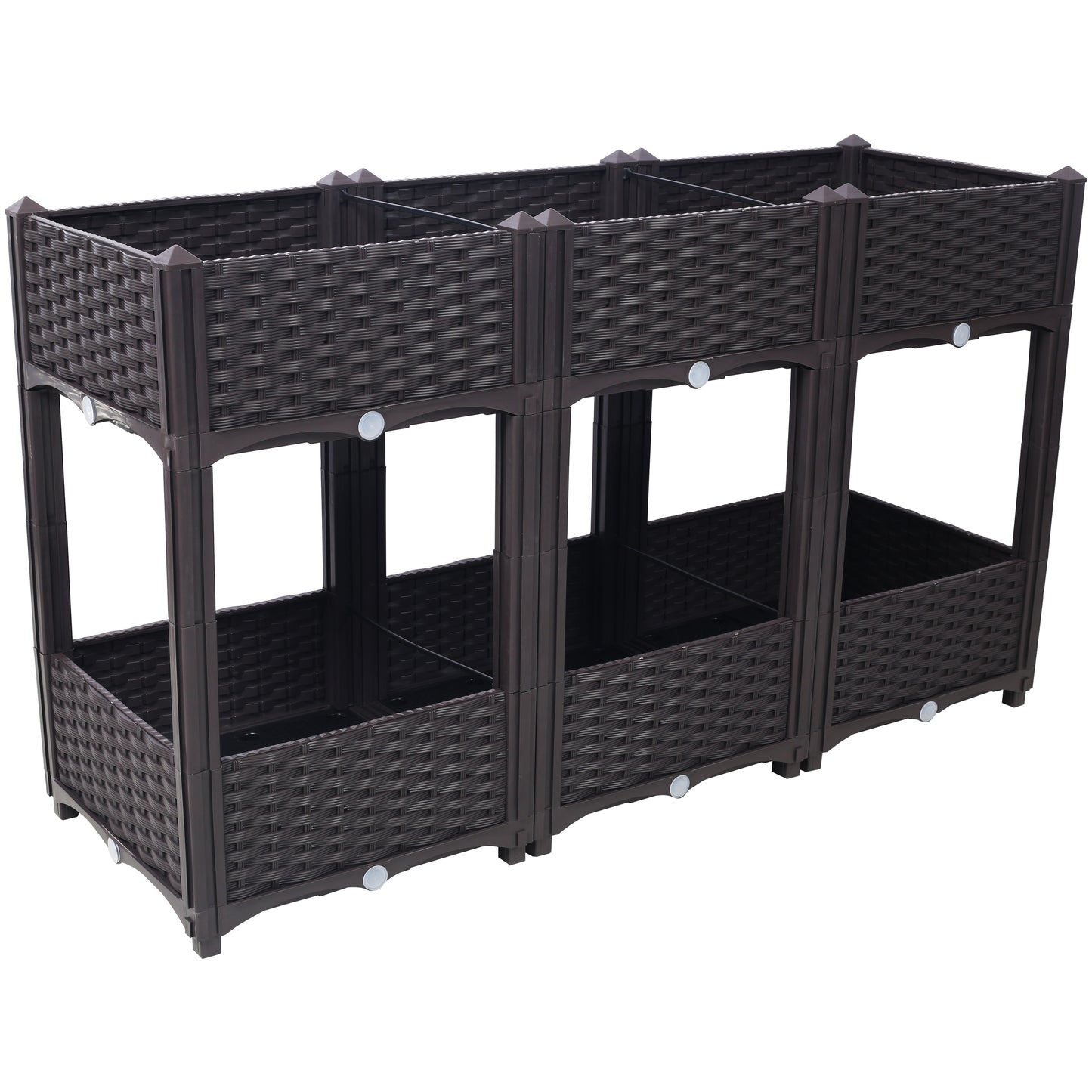 Dark brown rattanstyle raised garden bed tier modular planter for vegetables or flowers
