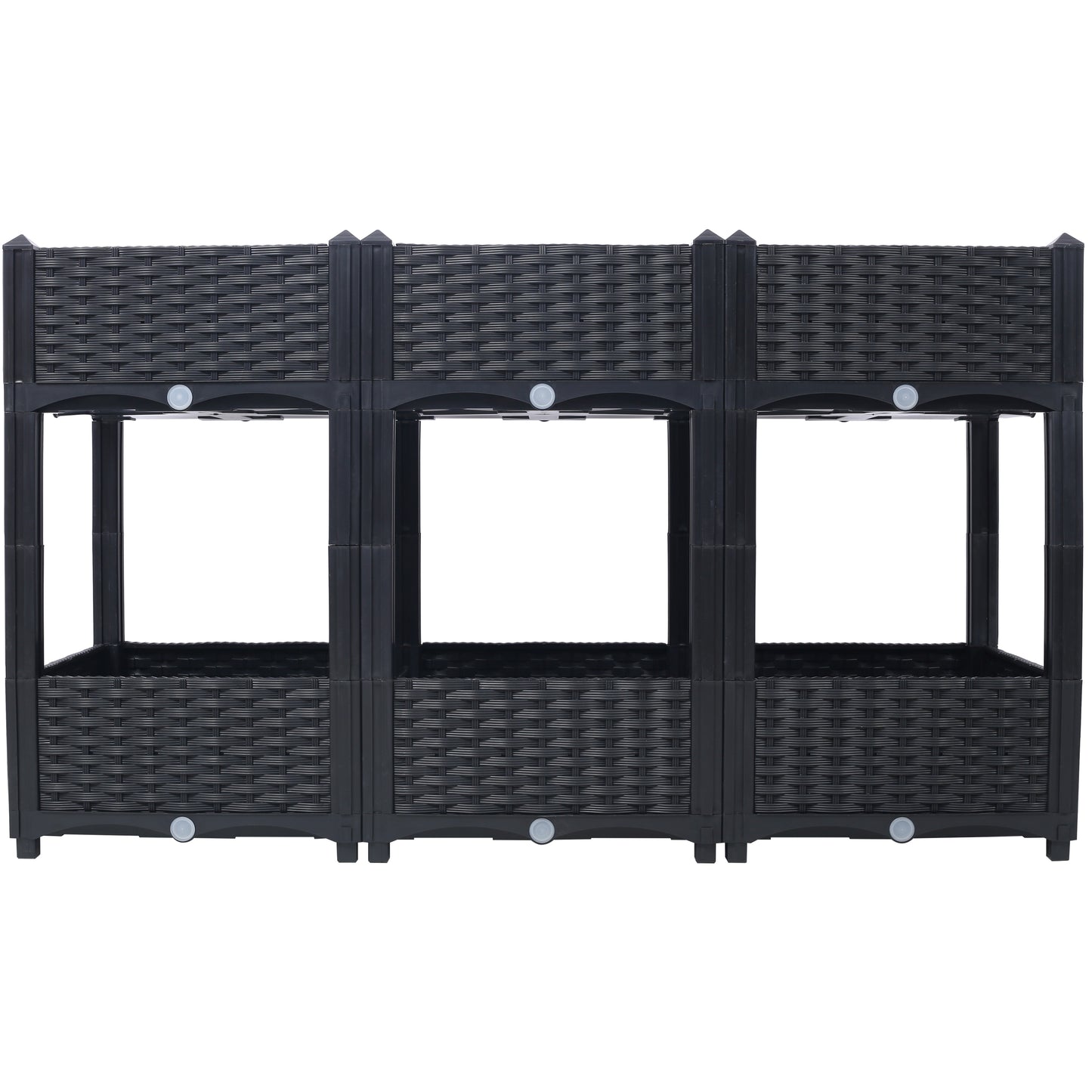 Threetier dark grey rattan tiered planter box for balcony gardening