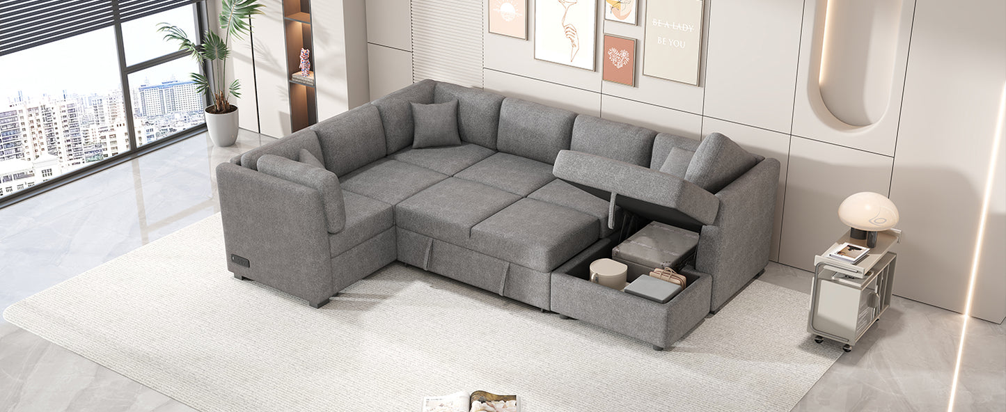 Large grey fabric sectional sofa with storage Lshaped modern living room furniture