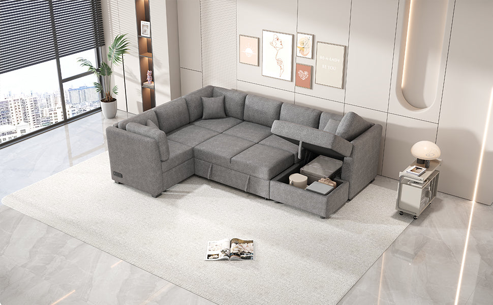 Spacious grey fabric sectional sofa with hidden storage perfect for modern living rooms