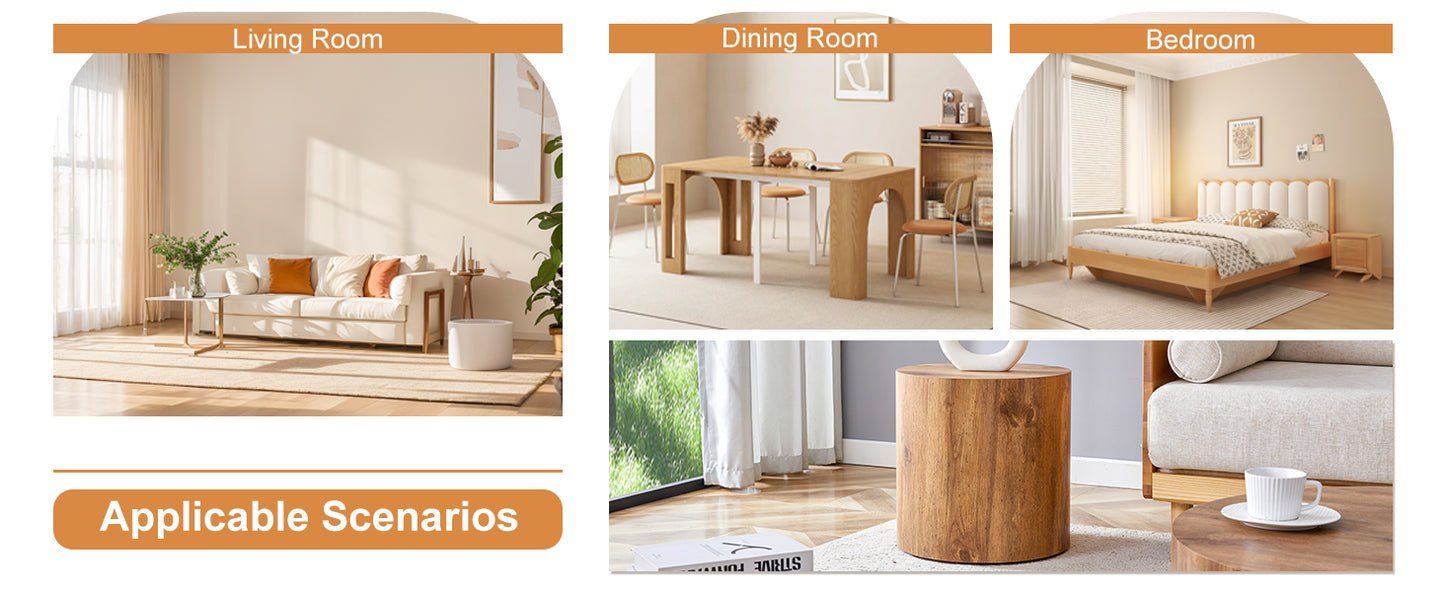 Modern light wood dining table with curved legs and chairs in a bright dining room setting