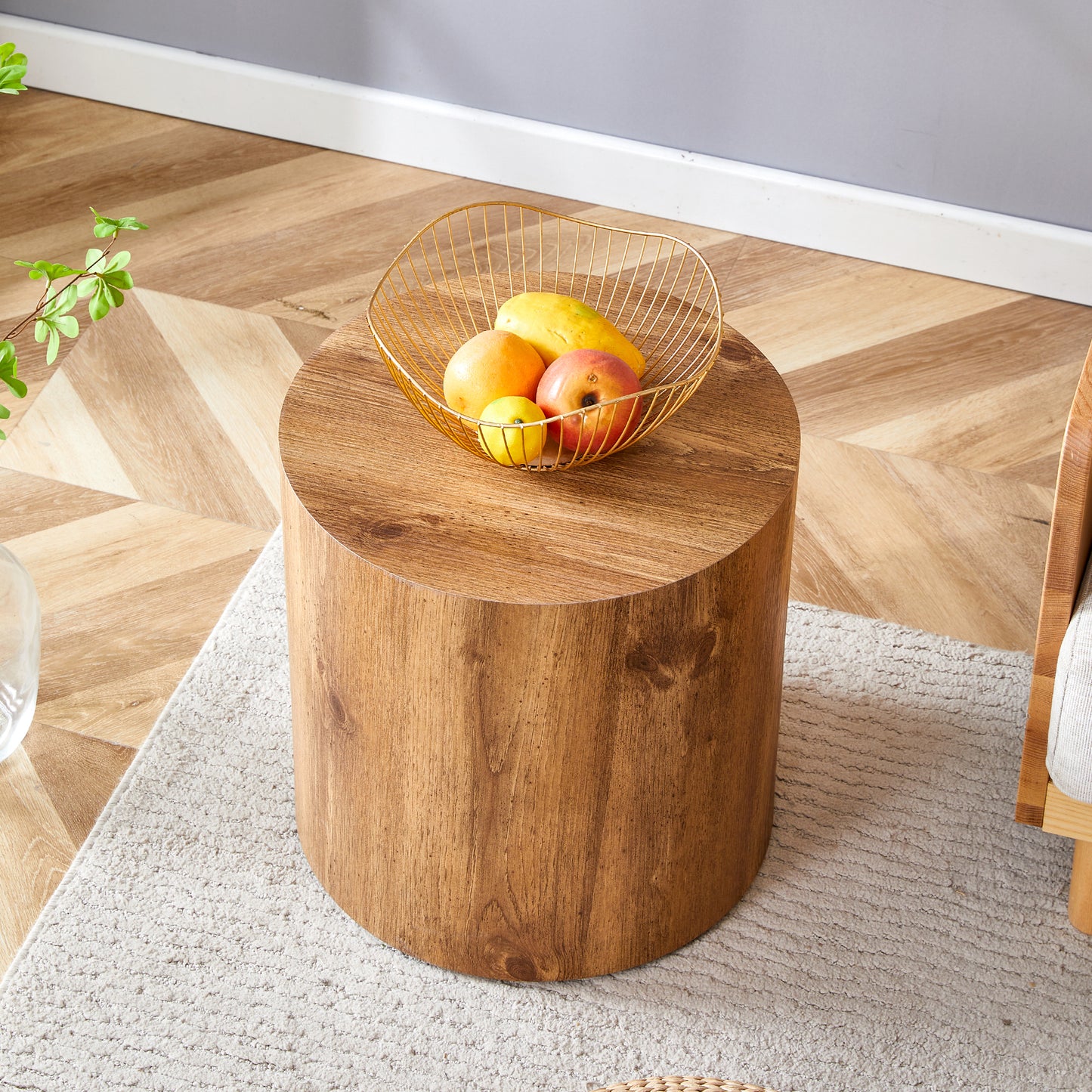 Round solid wood side table with visible wood grain perfect for living rooms