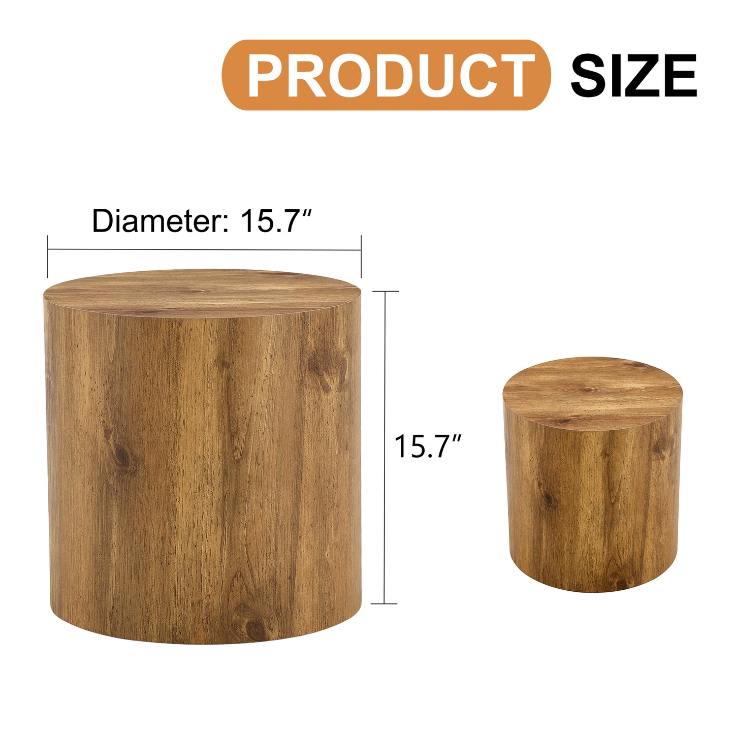 Rustic wooden cylinder side table inch diameter natural wood grain finish
