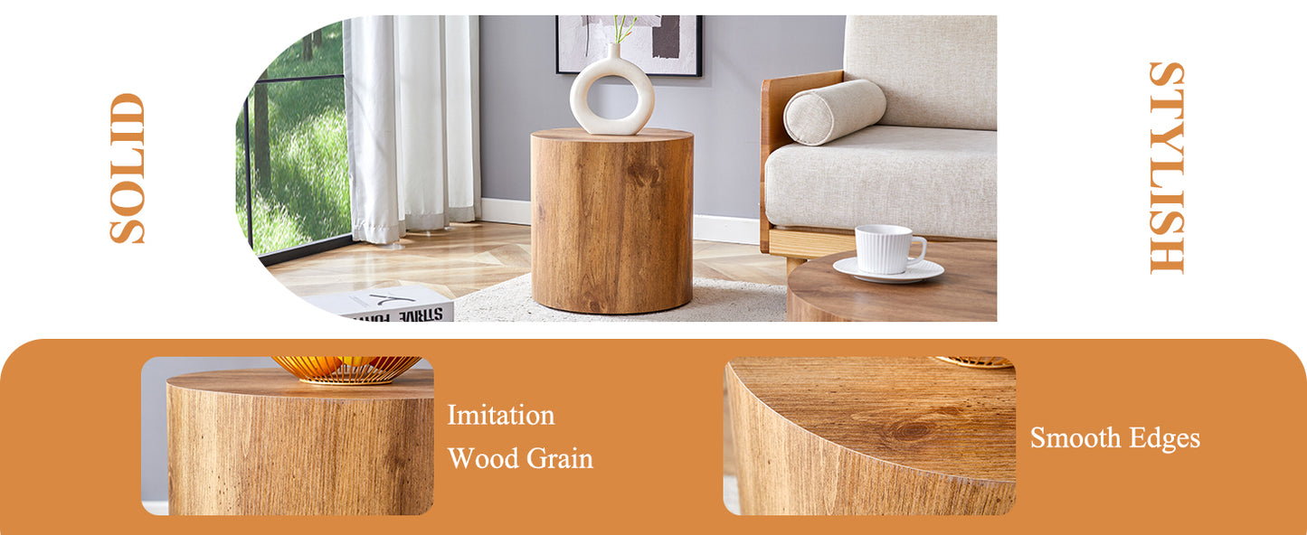 Cylindrical wooden side table with realistic wood grain texture and smooth edges