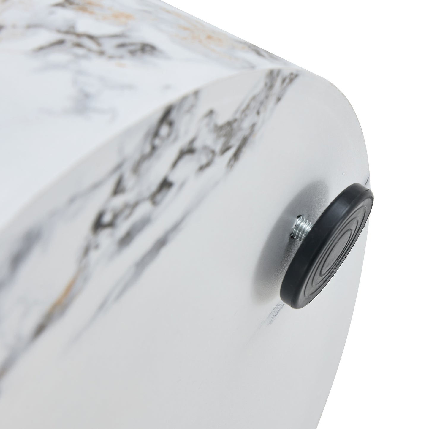 White marble side table with gold veining and adjustable black foot