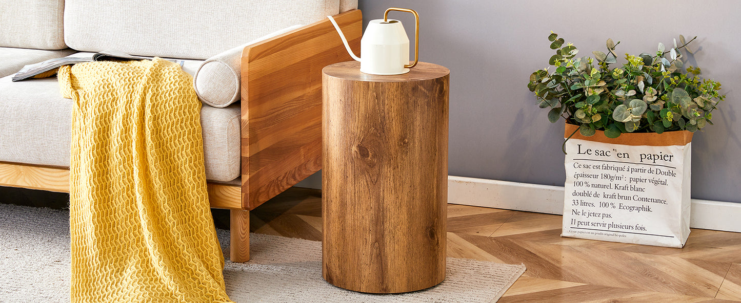 Natural wood log side table with textured surface ideal for modern decor