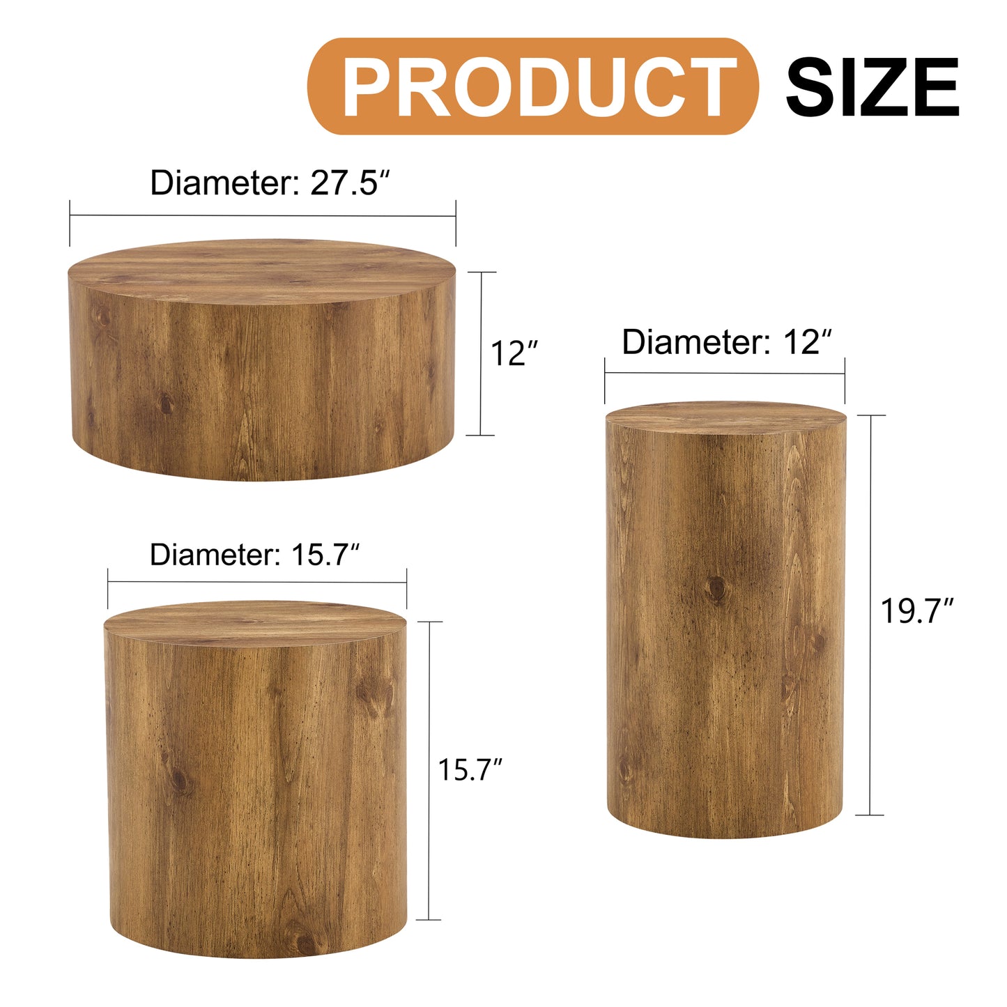 Round side table with realistic wood grain finish inch diameter