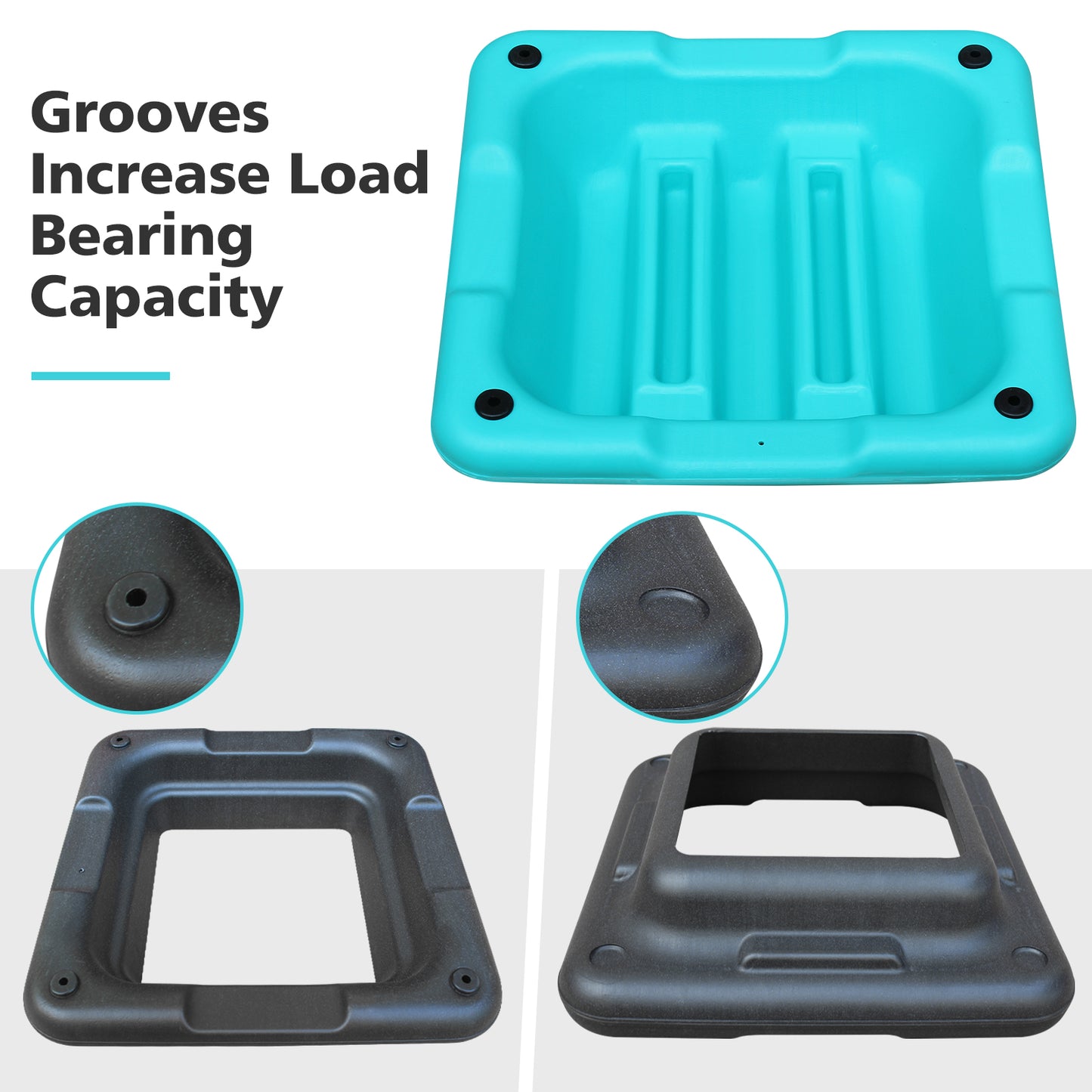 Turquoise aerobic step with grooved surface for enhanced load bearing capacity