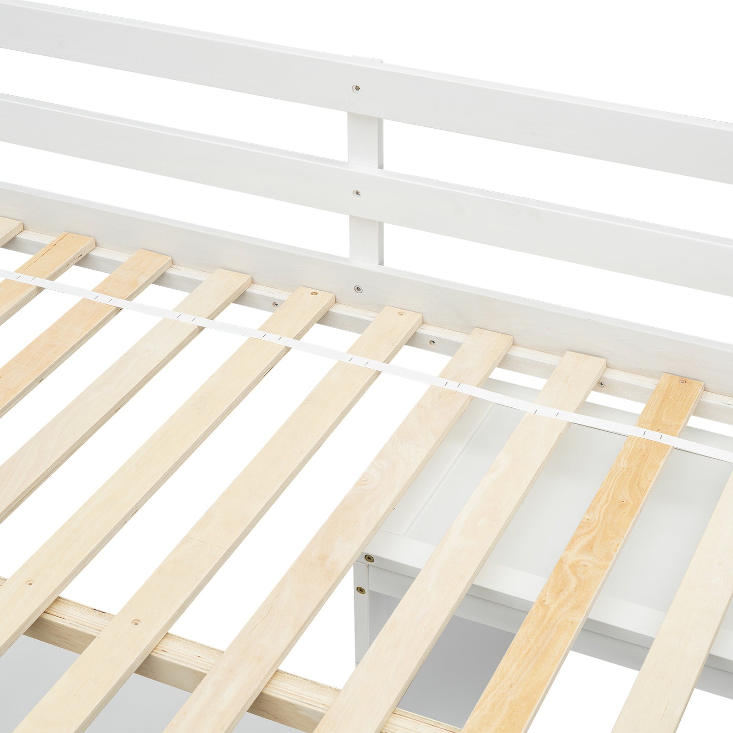 White wooden bed frame slats offering sturdy support for a mattress