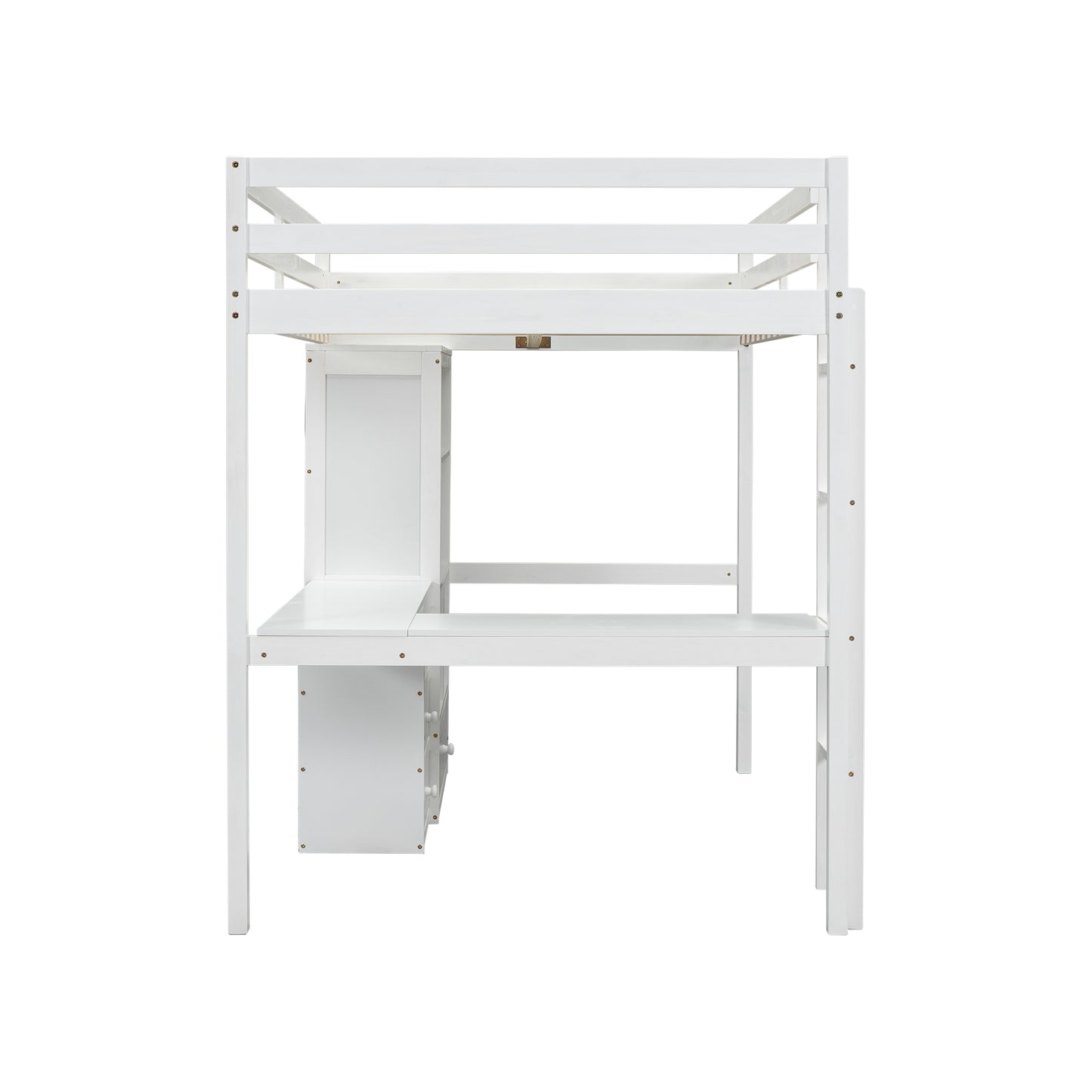 White wooden loft bed with integrated desk and storage drawers modern childrens furniture
