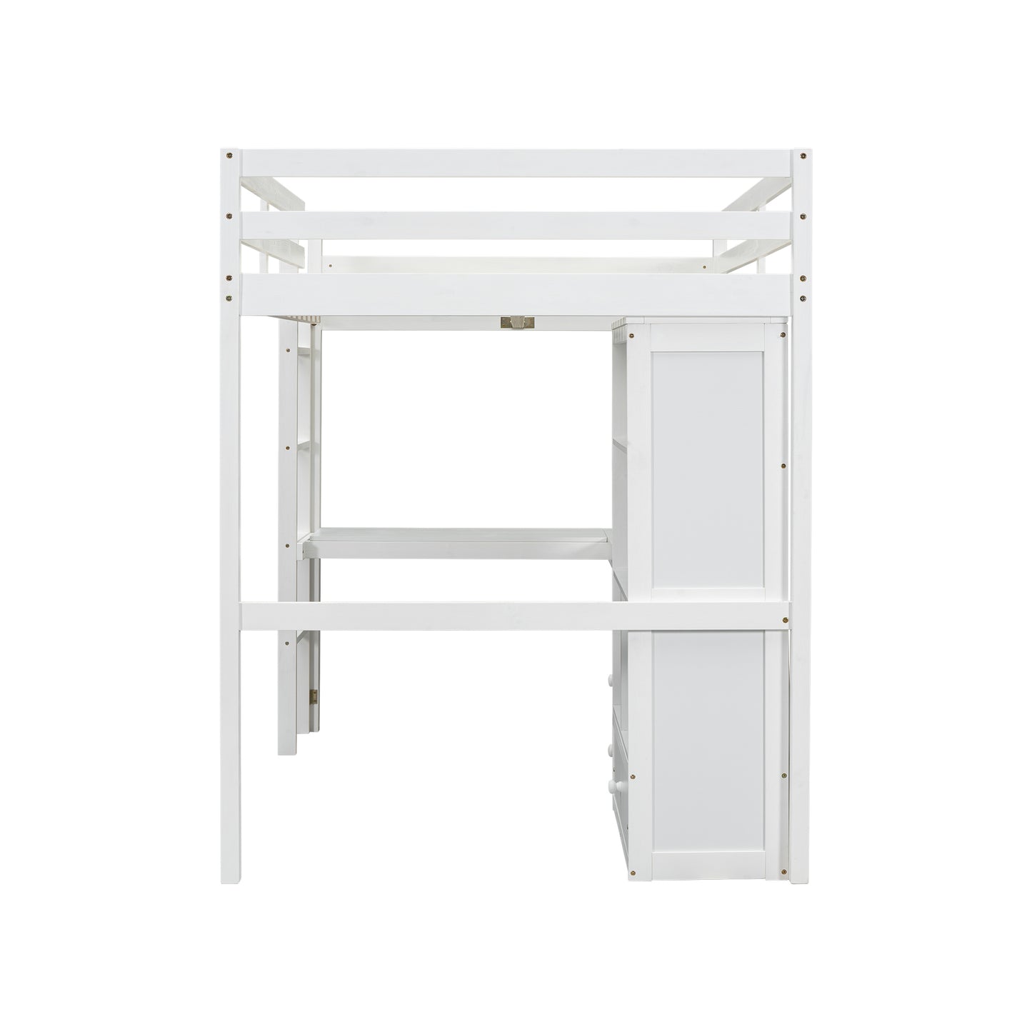White loft bed with integrated desk and drawers for kids room