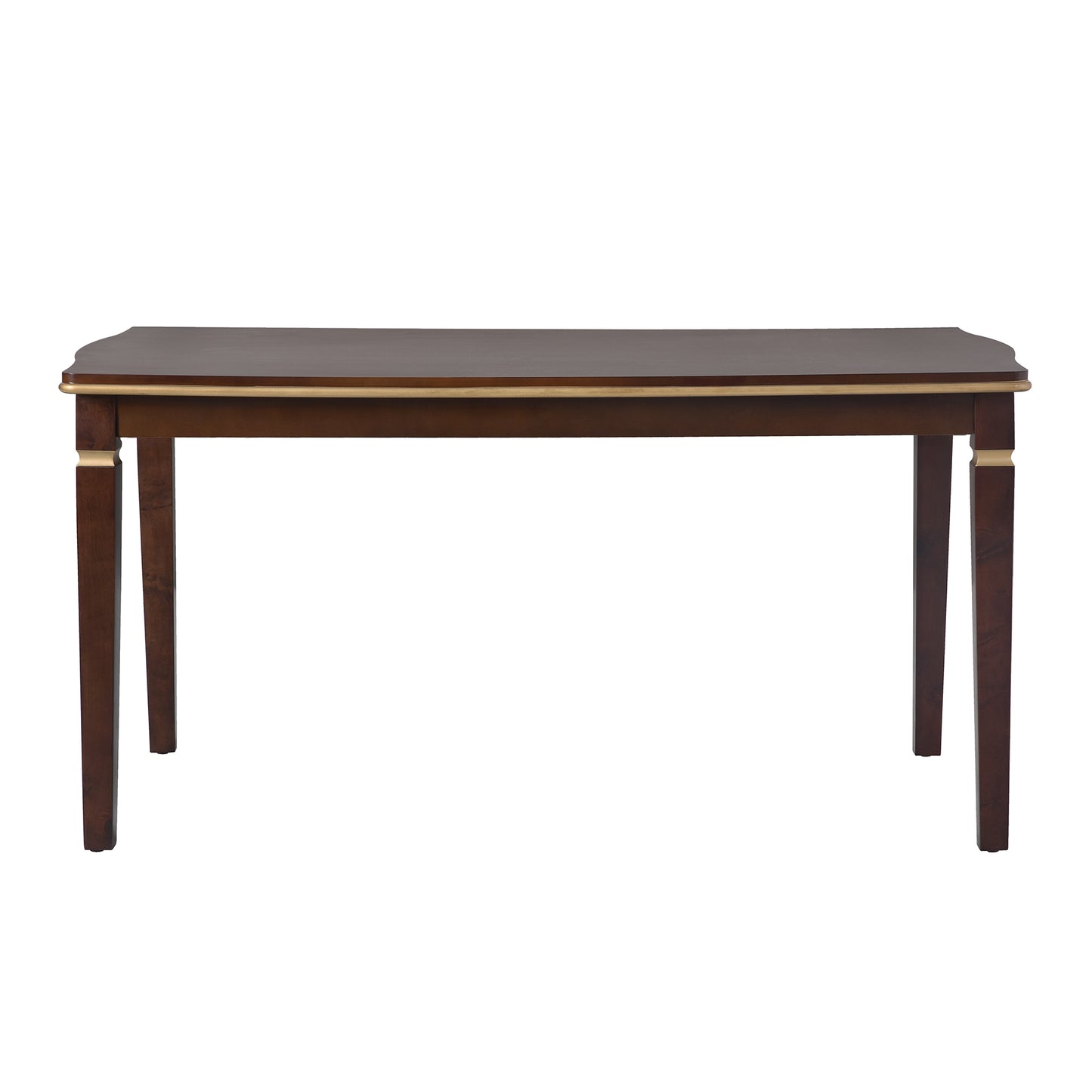 Dark wood console table with gold accents ideal for entryways or living rooms