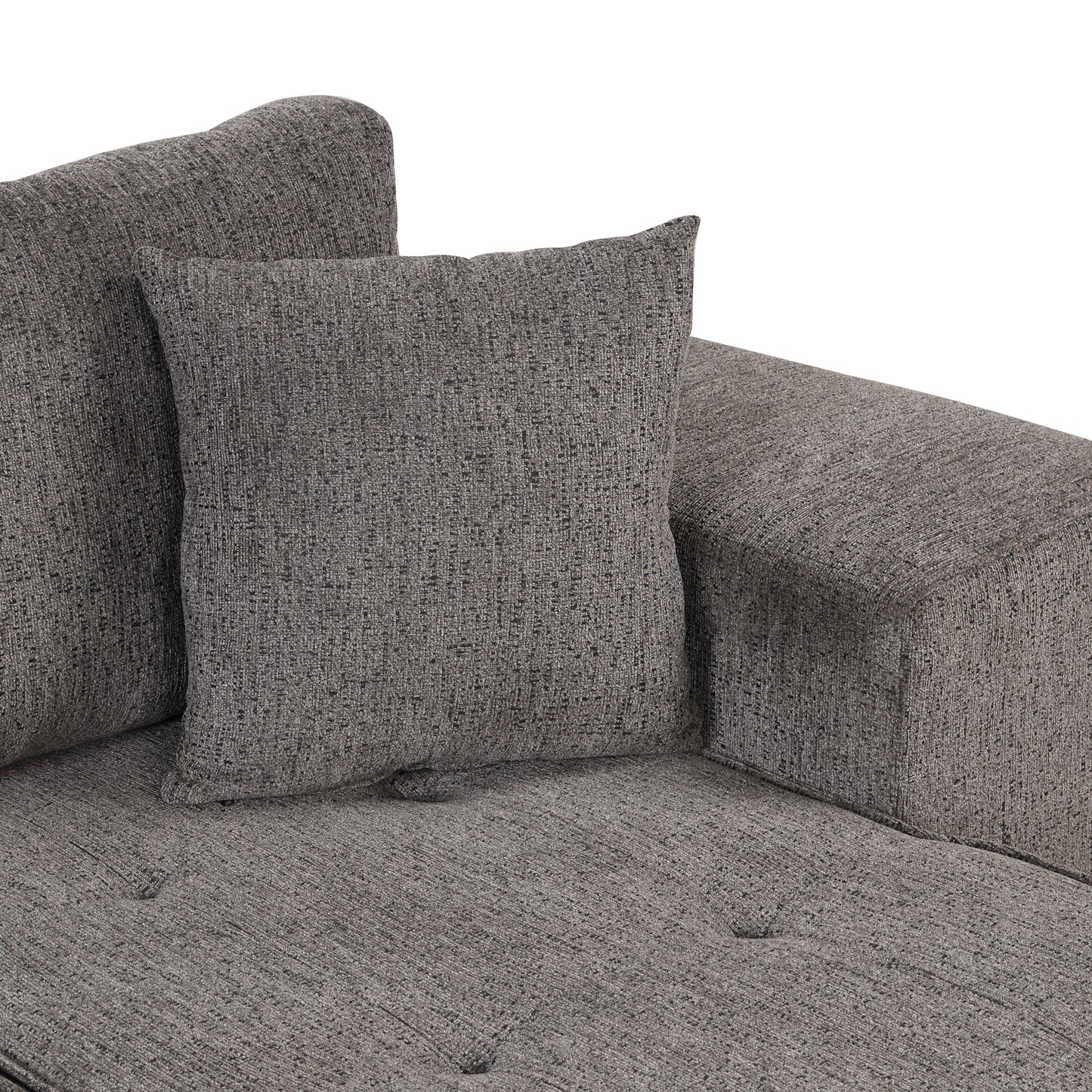 Closeup of textured charcoal gray fabric on a modern sectional couch