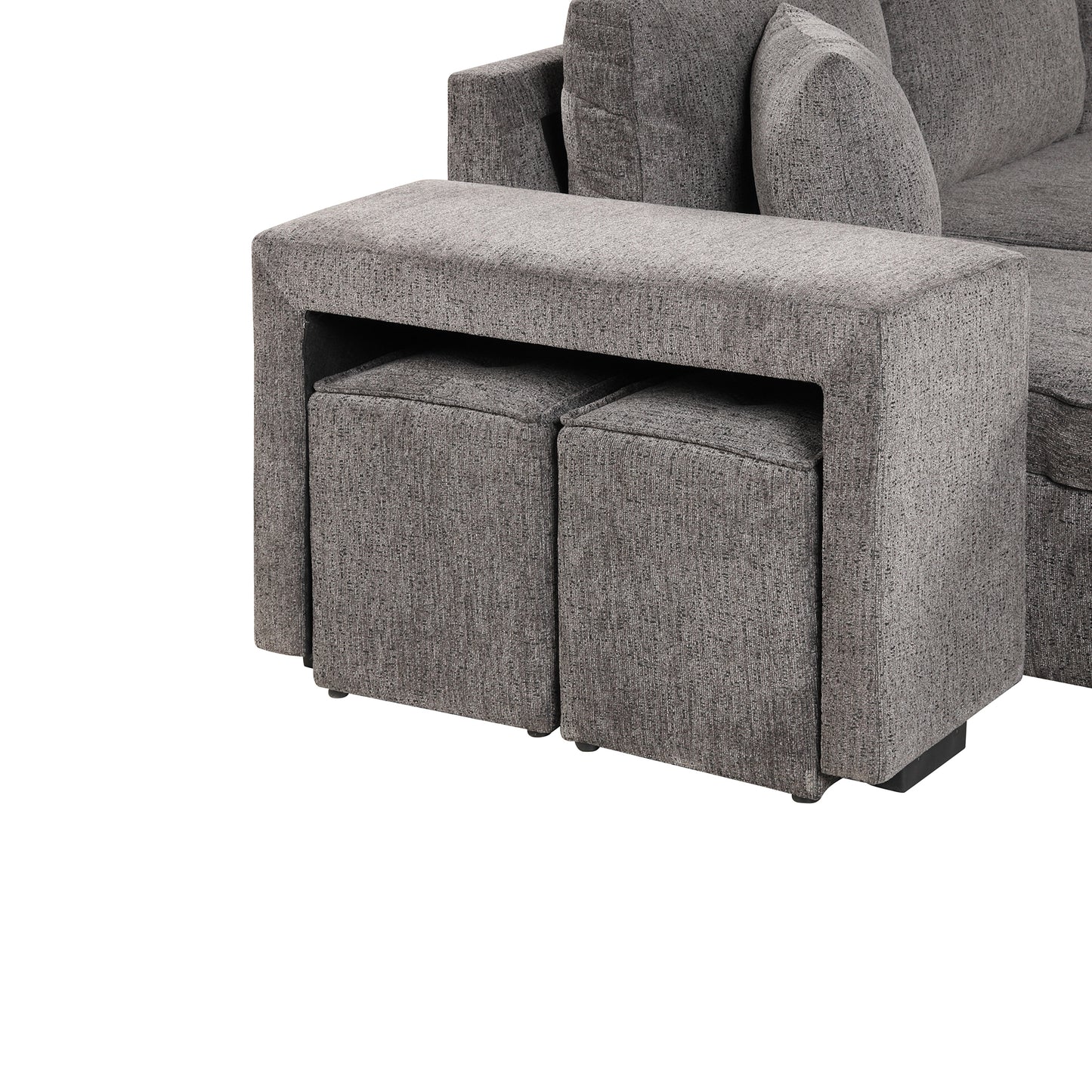 Grey textured sectional sofa with hidden ottoman cubes Modern living room furniture