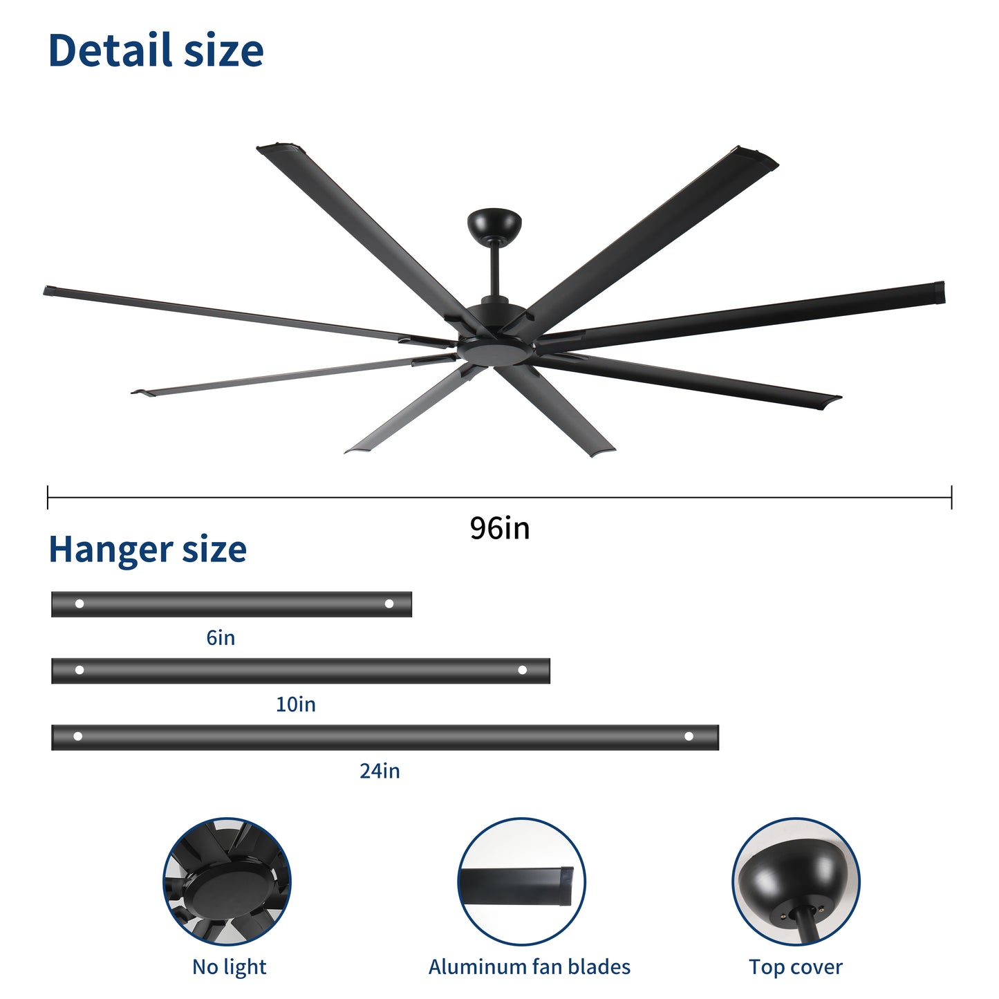 Black inch ceiling fan with aluminum blades modern design