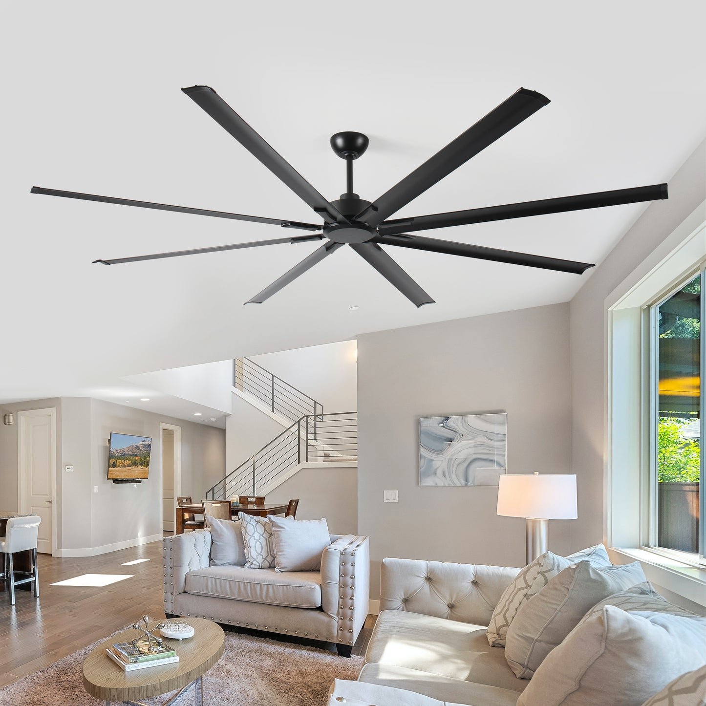Matte black blade modern ceiling fan with a sleek design for living rooms