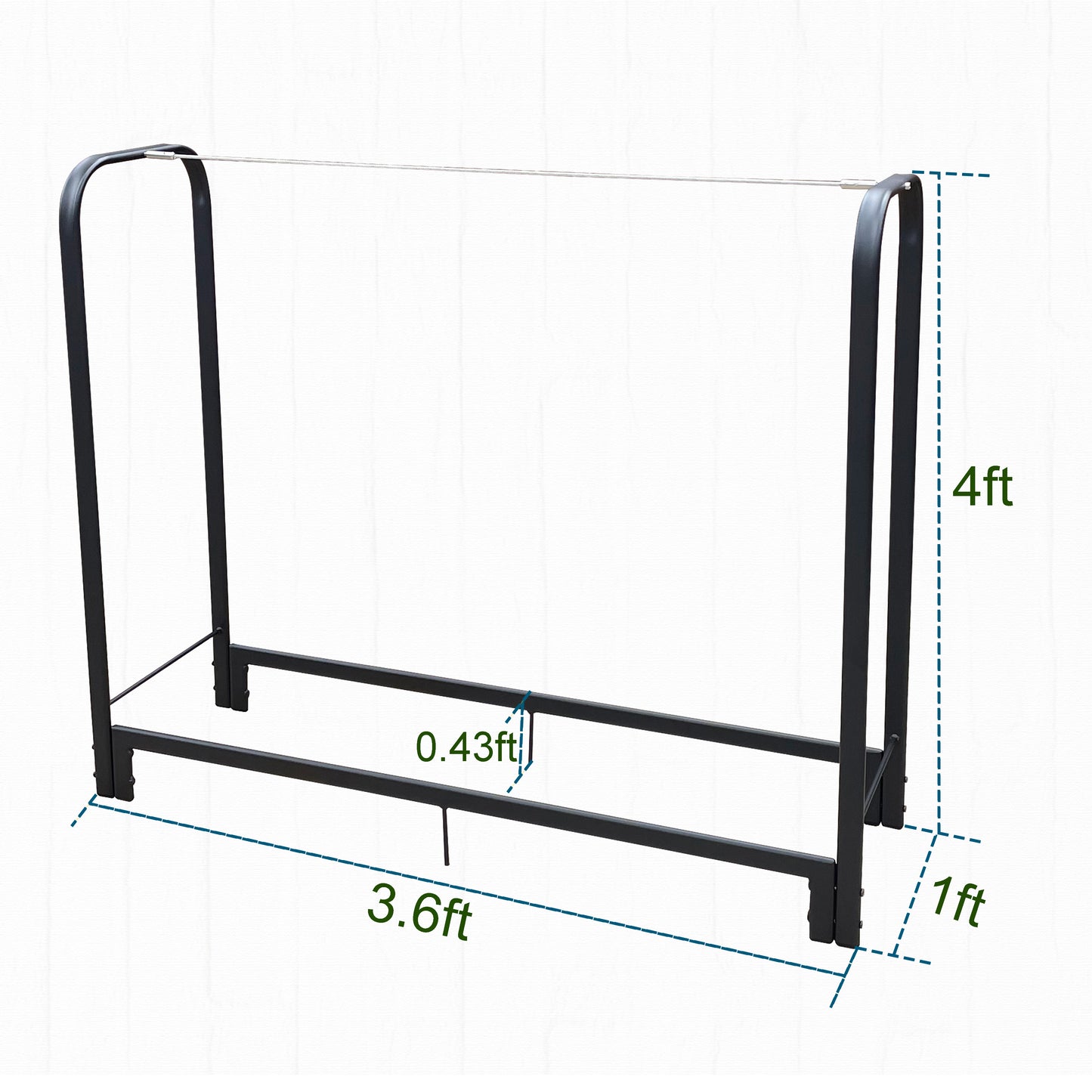 Black metal firewood rack ft long ft high for outdoor log storage