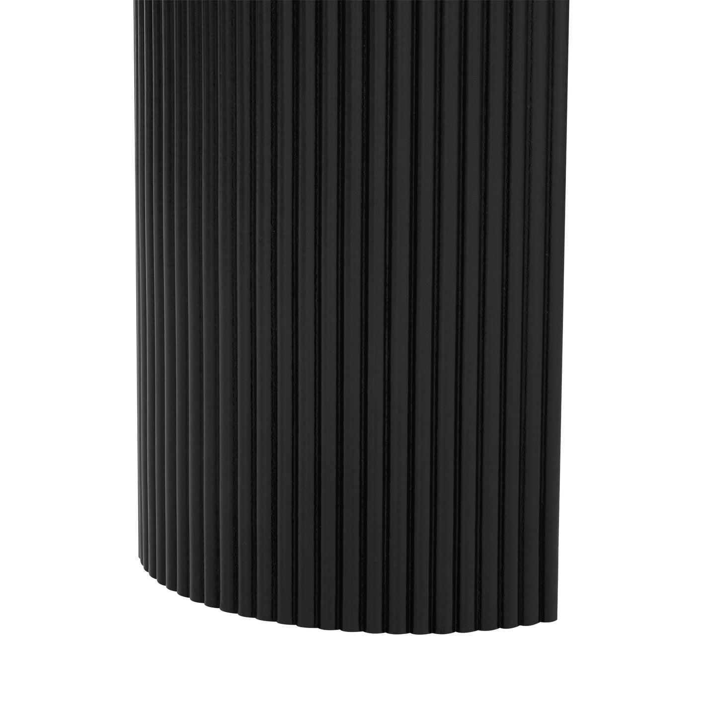 Closeup of black fluted side panel on a modern furniture piece