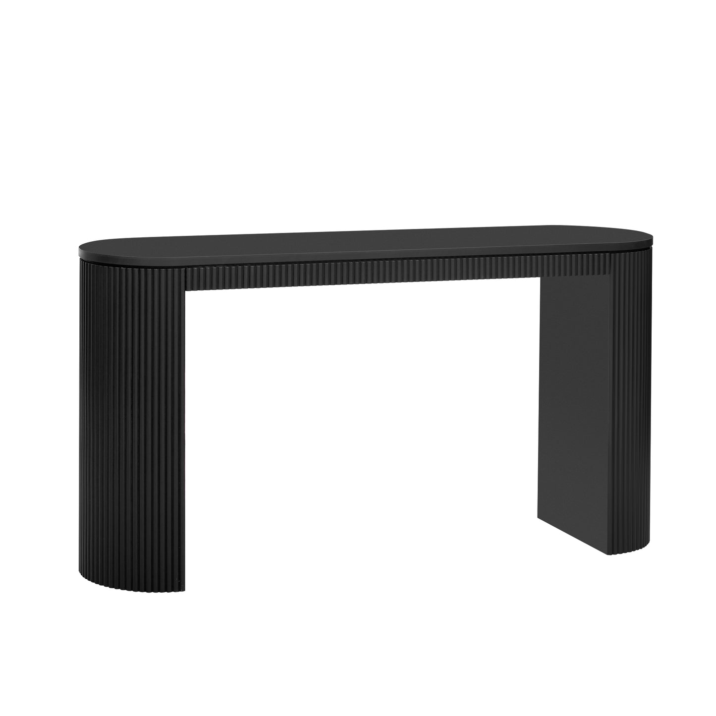 Black fluted console table with an oval top and Ushaped base