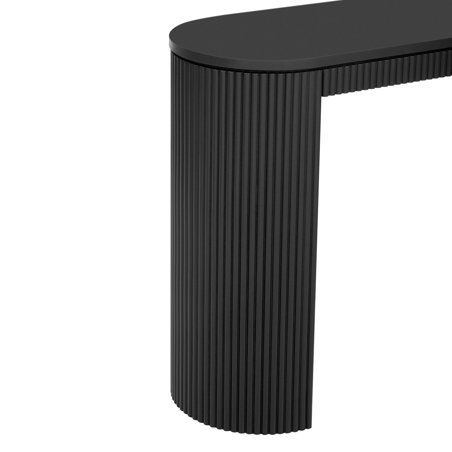 Black fluted console table with a sleek modern design