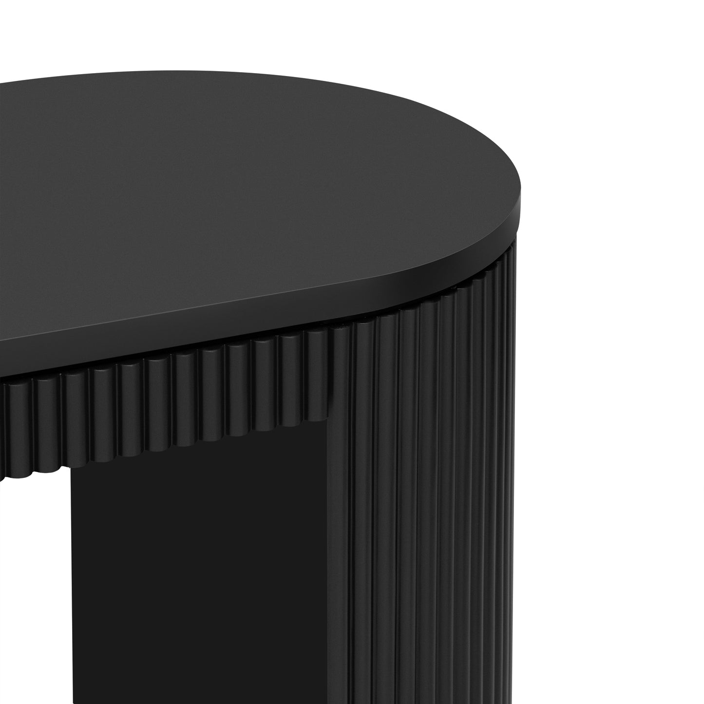 Black oval coffee table with ribbed pedestal base modern design