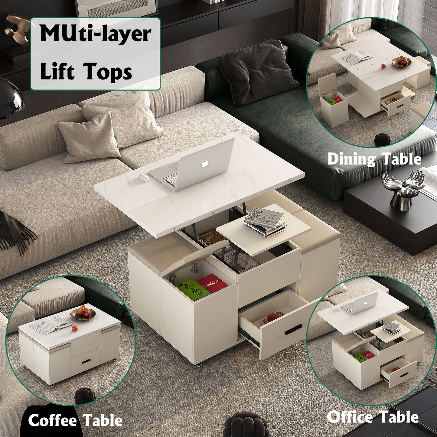 White lifttop coffee table with storage perfect for modern living rooms